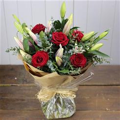 Oriental Lily and Red Rose Bouquet