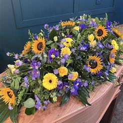Sunflower &amp; Purple Casket Spray